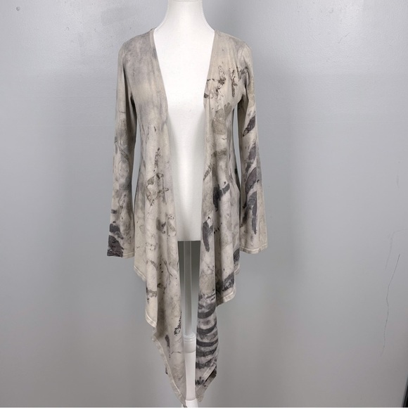 Athleta abstract earth tone tie dye open front wrap cardigan, small/medium. - Picture 2 of 10